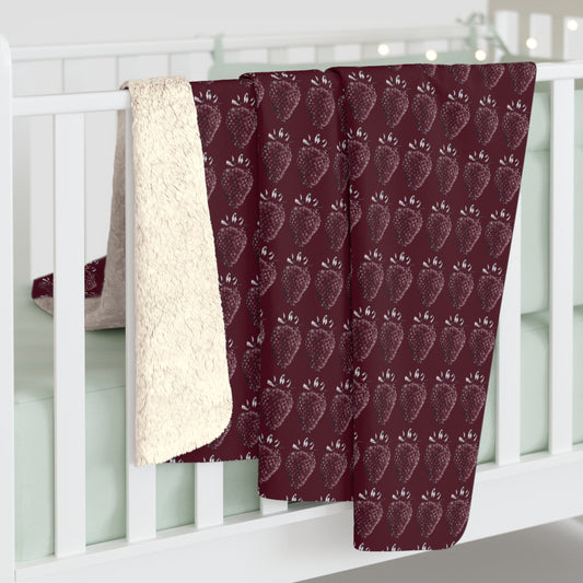 Strawberry Stamp Sherpa Fleece Blanket in Cranberry