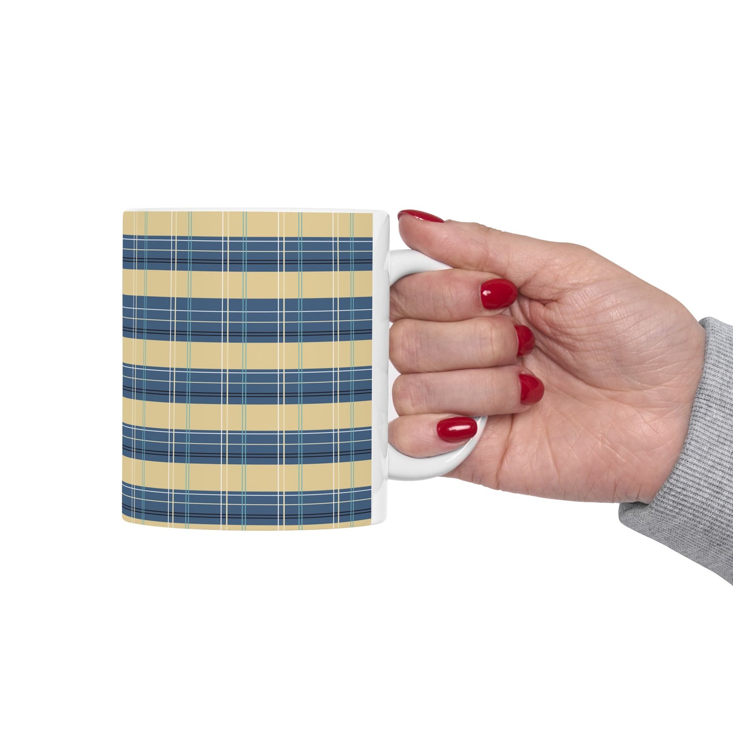 Ceramic Mug -Denim and Gold Plaid print