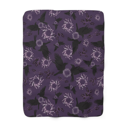 Autumn Raven Sherpa Fleece Blanket in Huckleberry