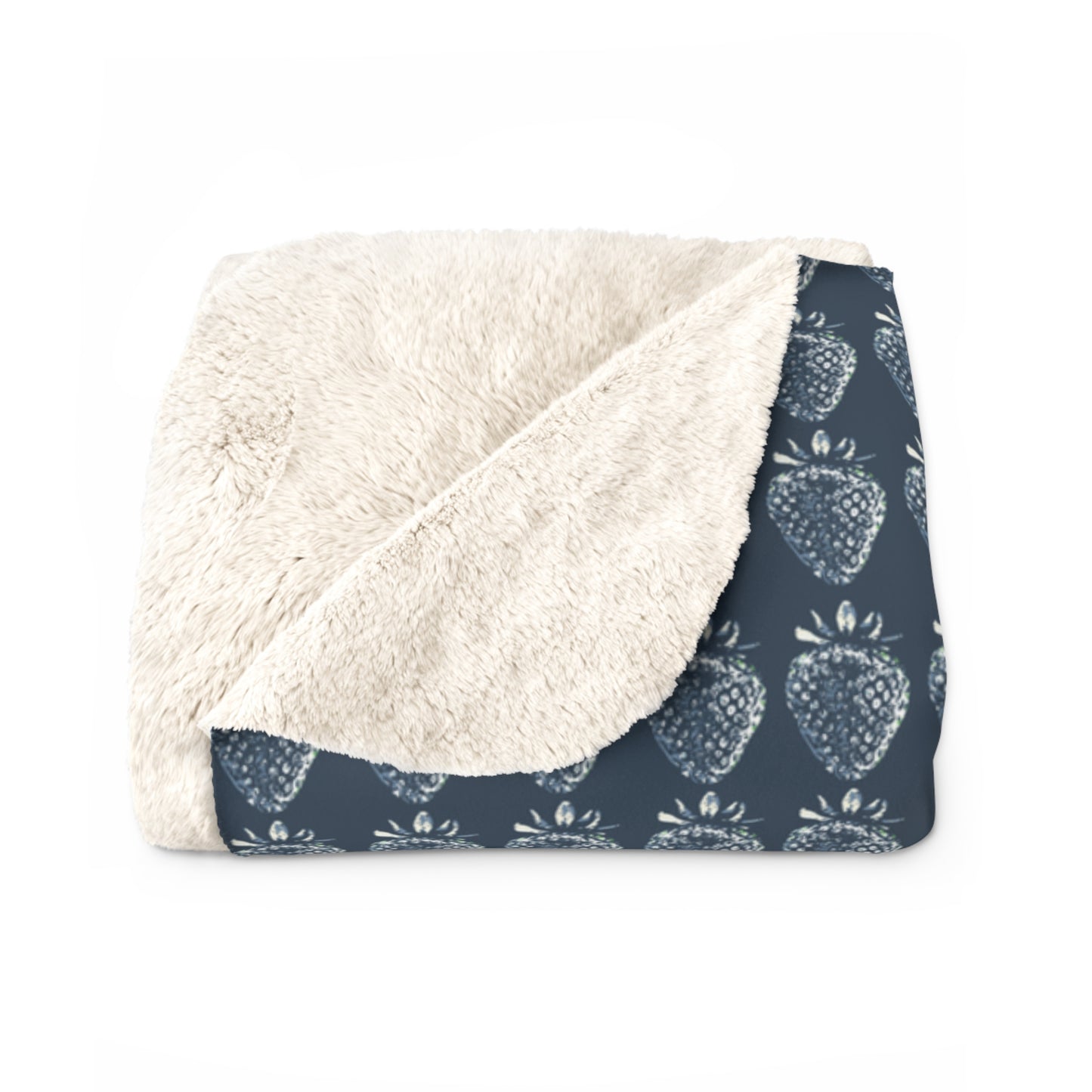 Strawberry Stamp Sherpa Fleece Blanket in denim