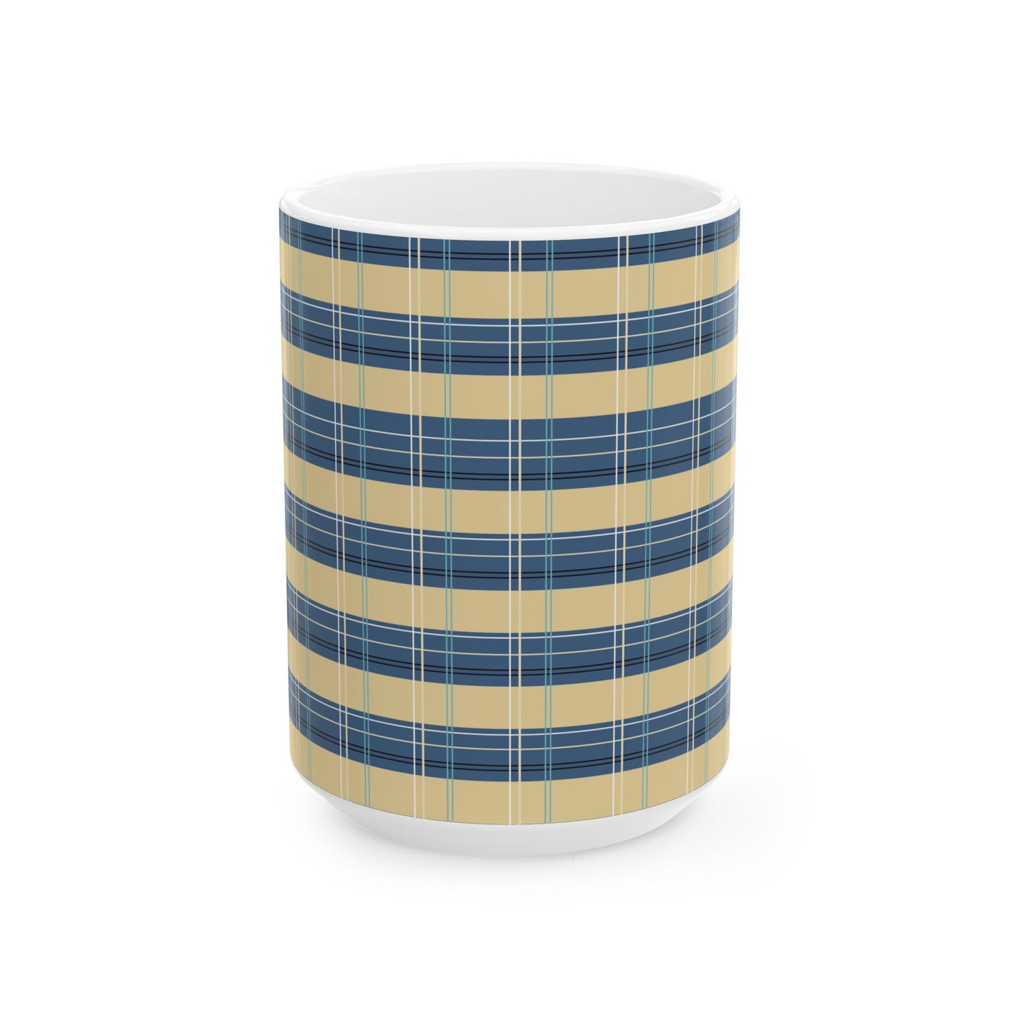 Ceramic Mug -Denim and Gold Plaid print