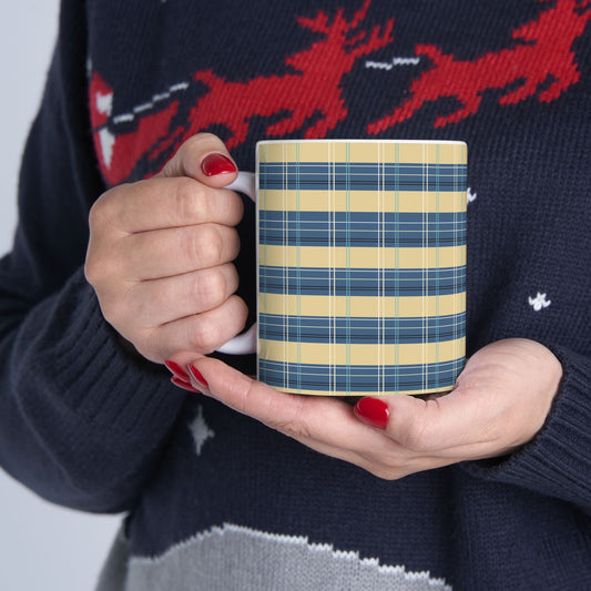 Ceramic Mug -Denim and Gold Plaid print