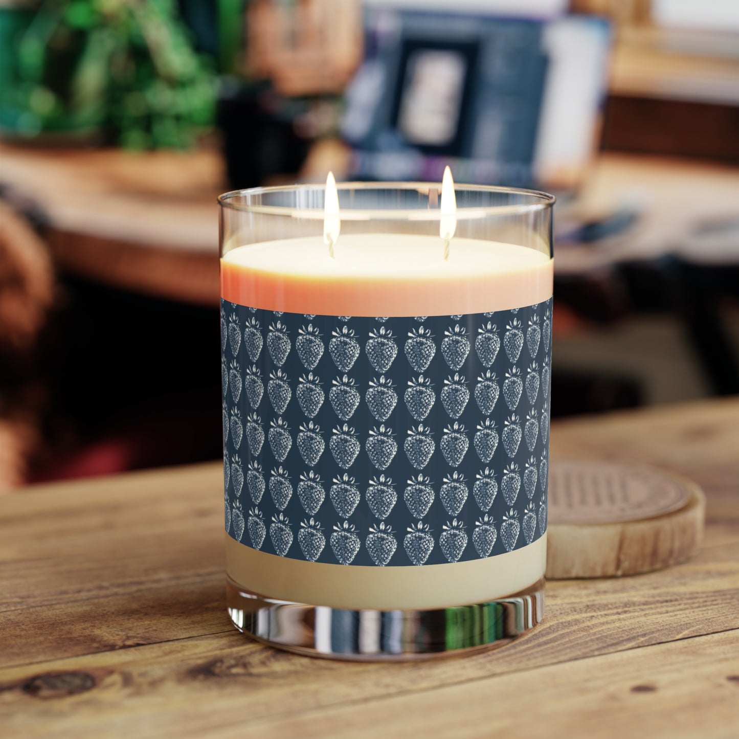 Strawberry Scented Candle - Elegant Full Glass, 11oz with Bluejean Berry print