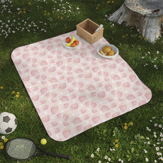 Chic Retro Strawberry in Pale Pink Pattern Picnic Blanket for Outdoor Gatherings