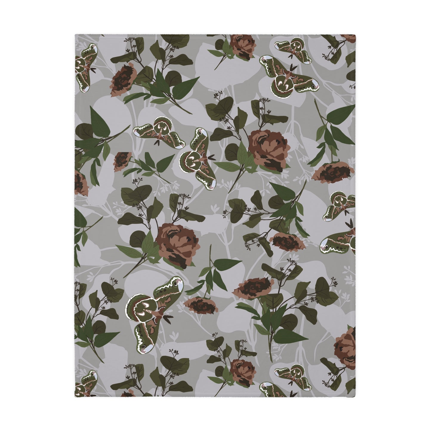 Velveteen Blanket - Green Moth Print