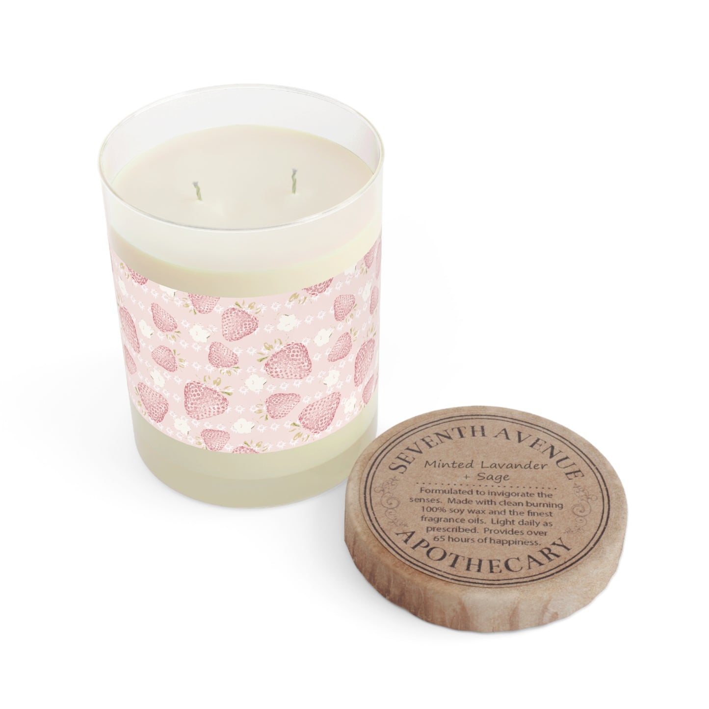 Retro Strawberry Scented Candle in soft pink- Full Glass, 11oz