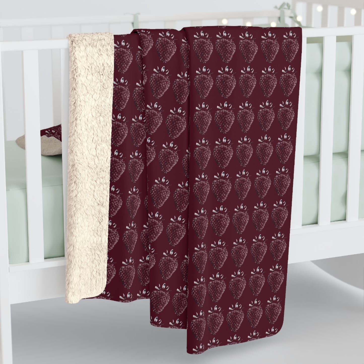 Strawberry Stamp Sherpa Fleece Blanket in Cranberry