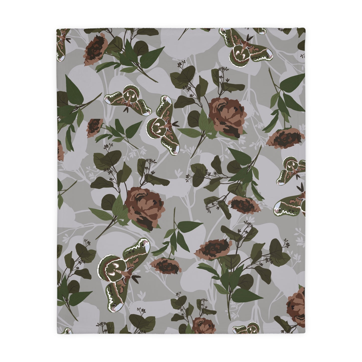 Velveteen Blanket - Green Moth Print