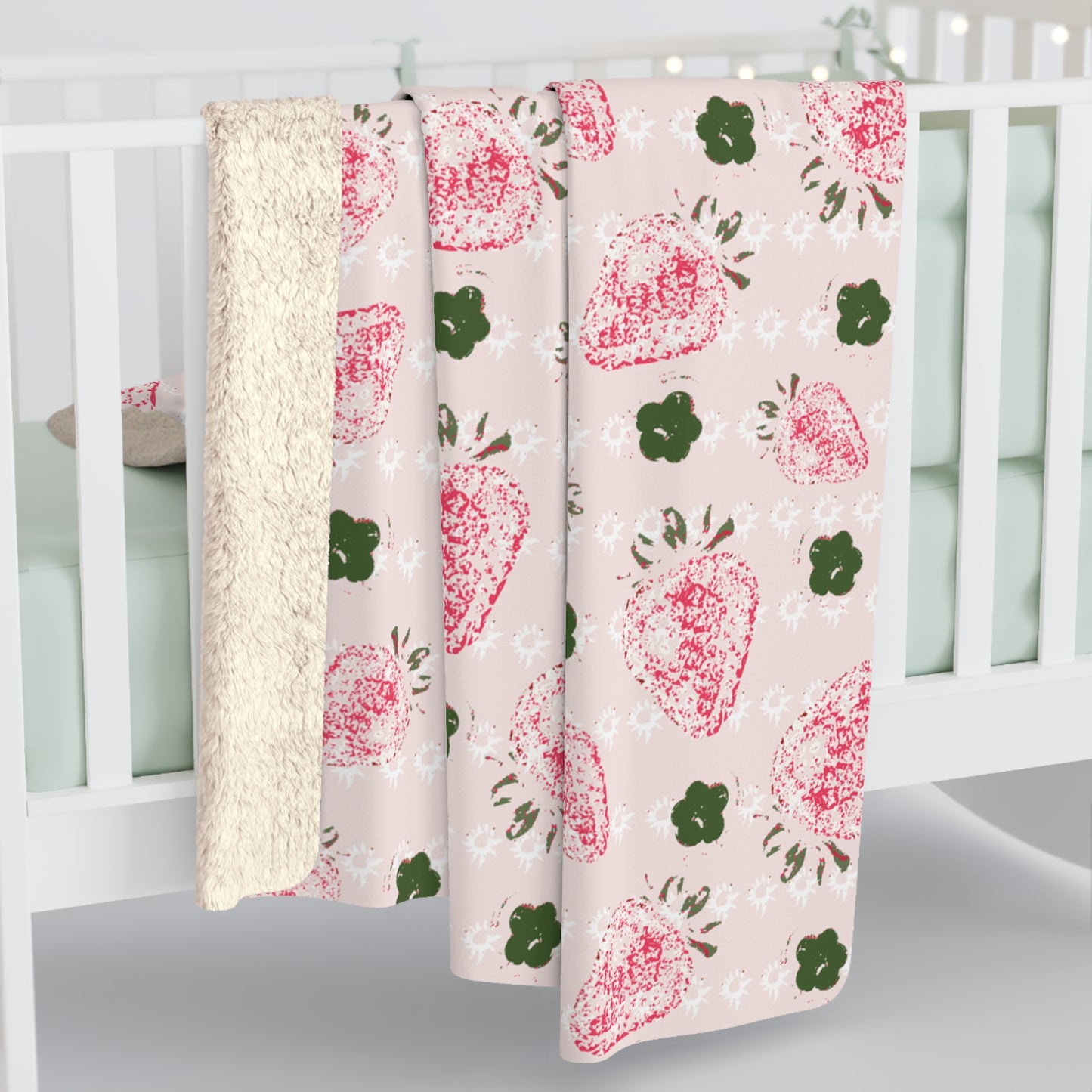Retro Strawberry Sherpa Fleece Blanket