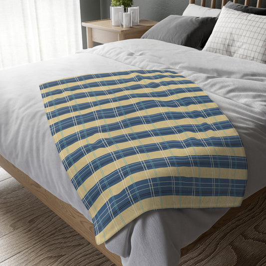 Cozy Velveteen Blanket -Denim and Gold Plaid print