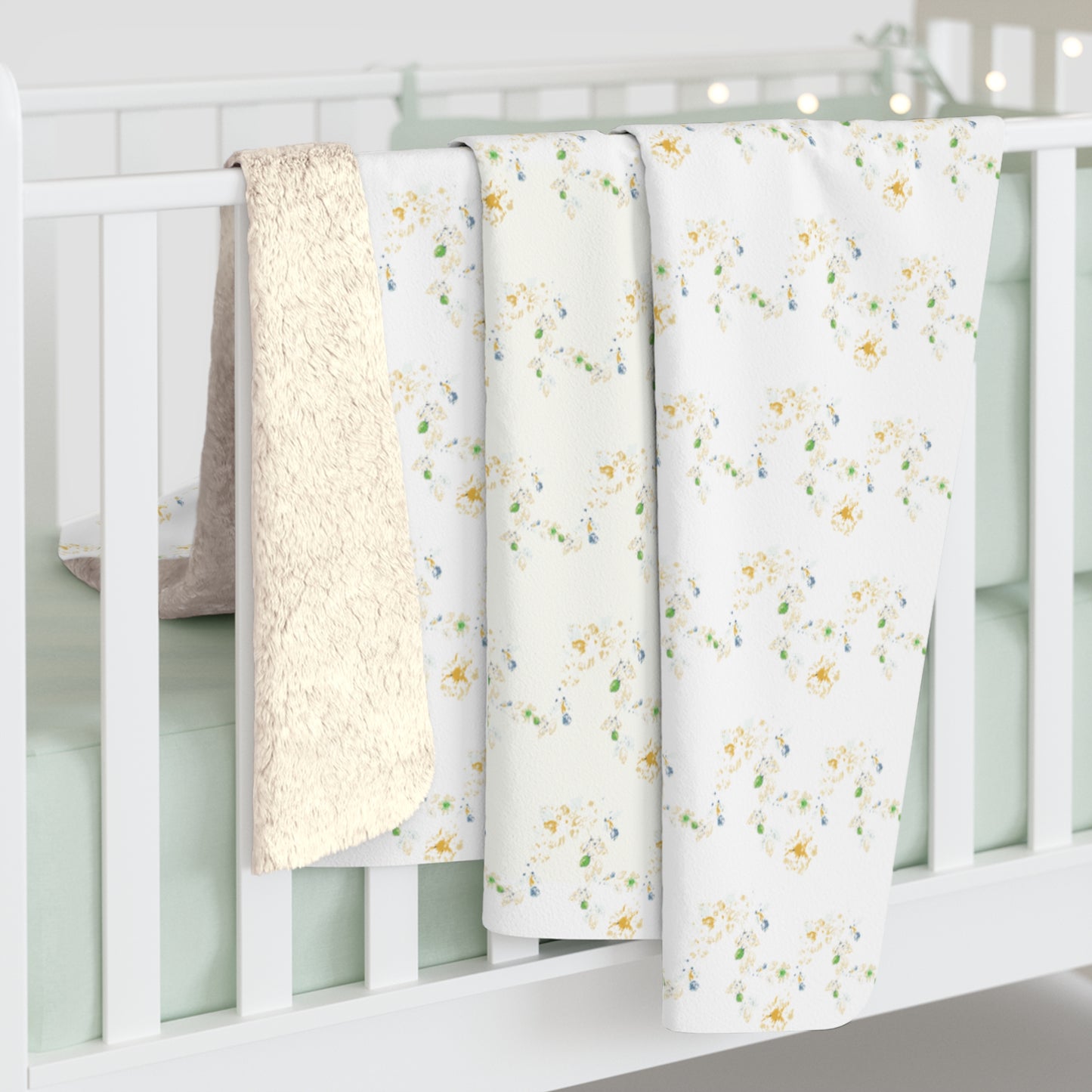 Sherpa Fleece Blanket - Butter Yellow Berry Vine Design