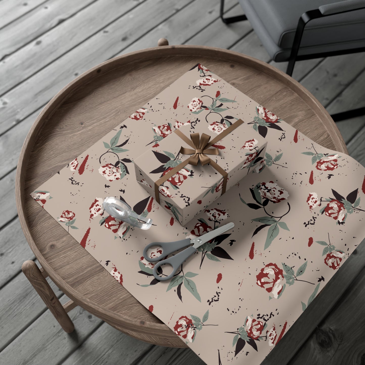 Gift Wrap Papers - Cottage Rose Taupe Floral Design