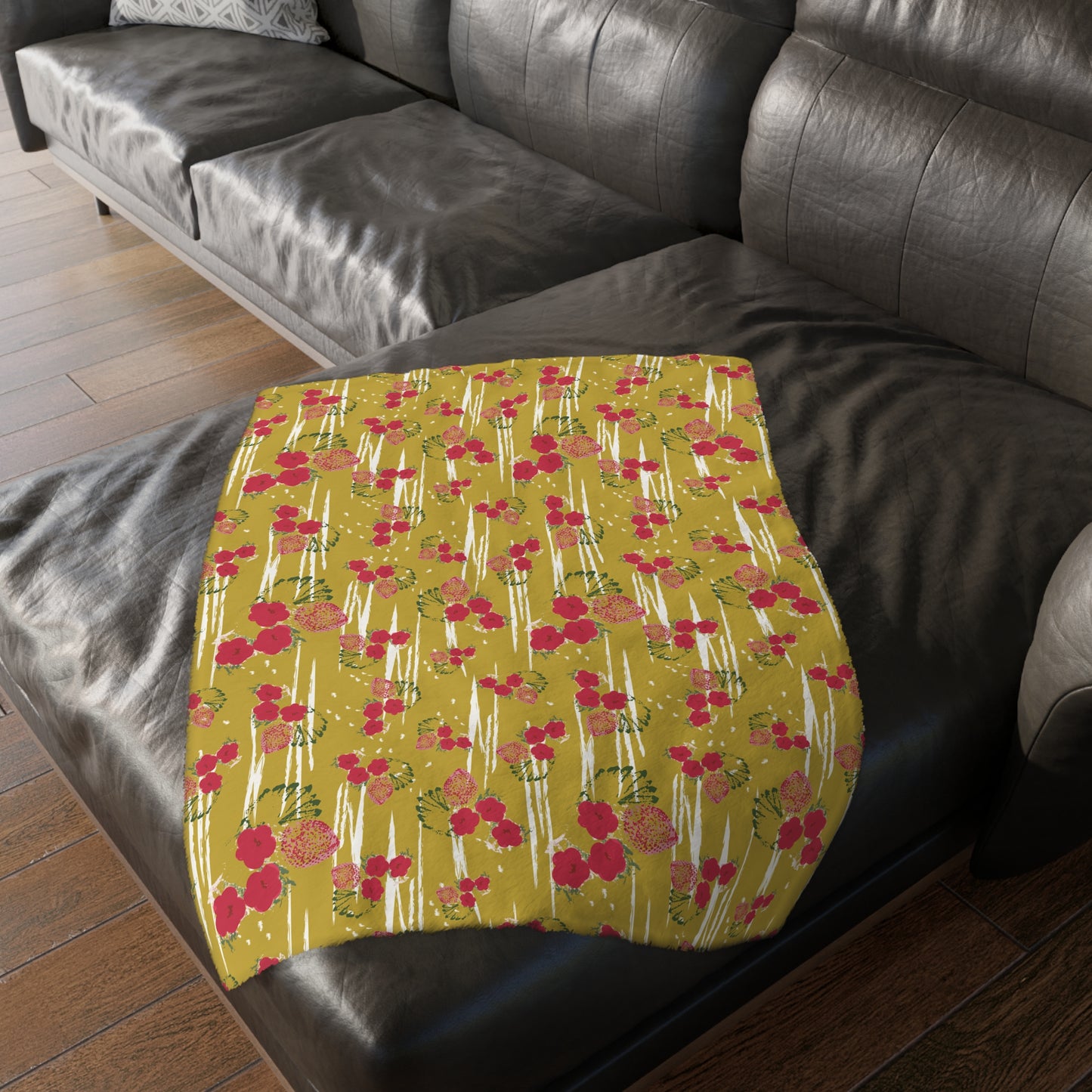 Vibrant Velveteen Blanket - Chartreuse Berry print
