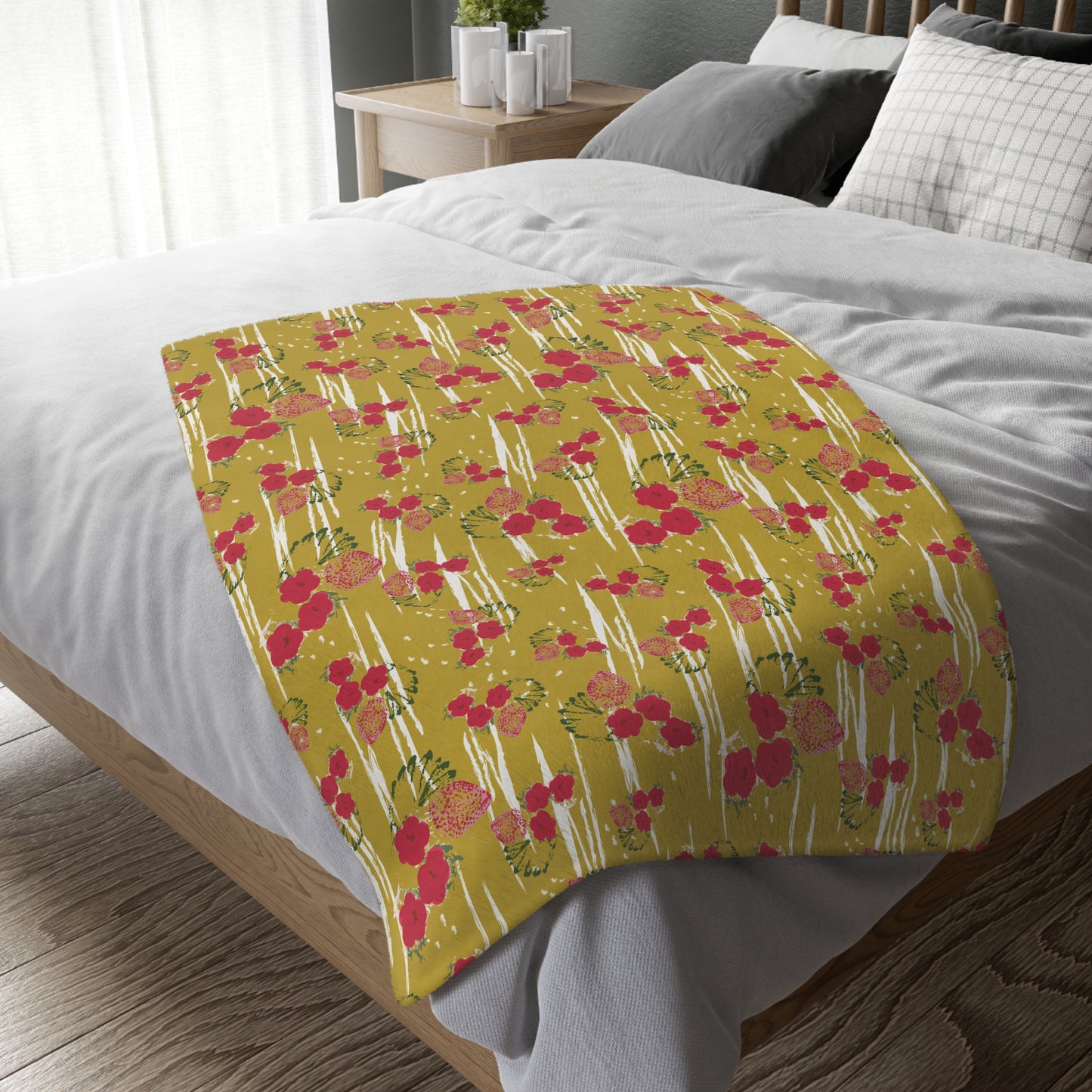 Vibrant Velveteen Blanket - Chartreuse Berry print