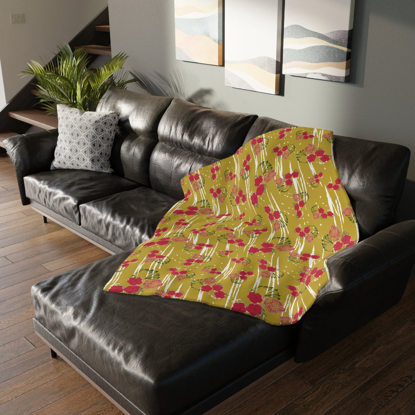 Vibrant Velveteen Blanket - Chartreuse Berry print