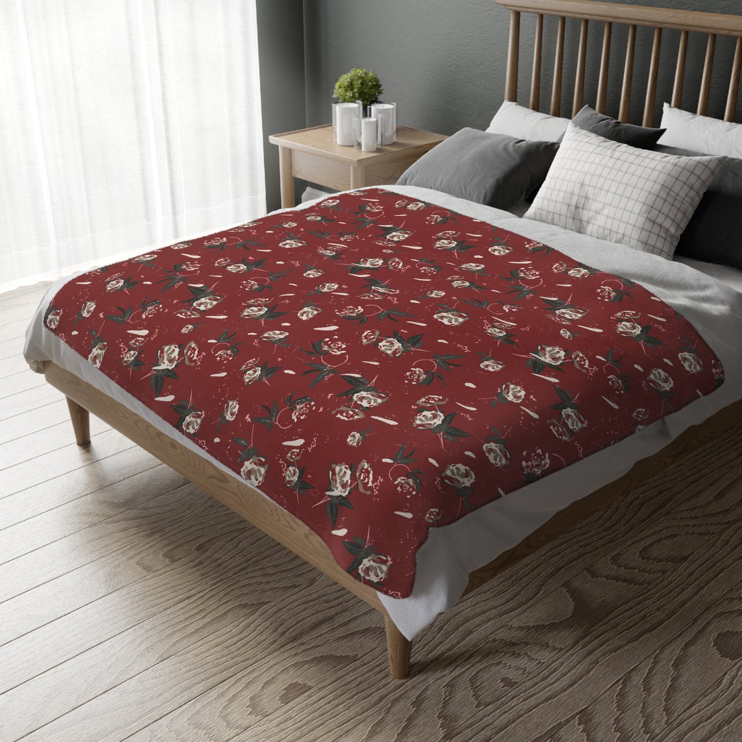 Christmas Rose Velveteen Blanket