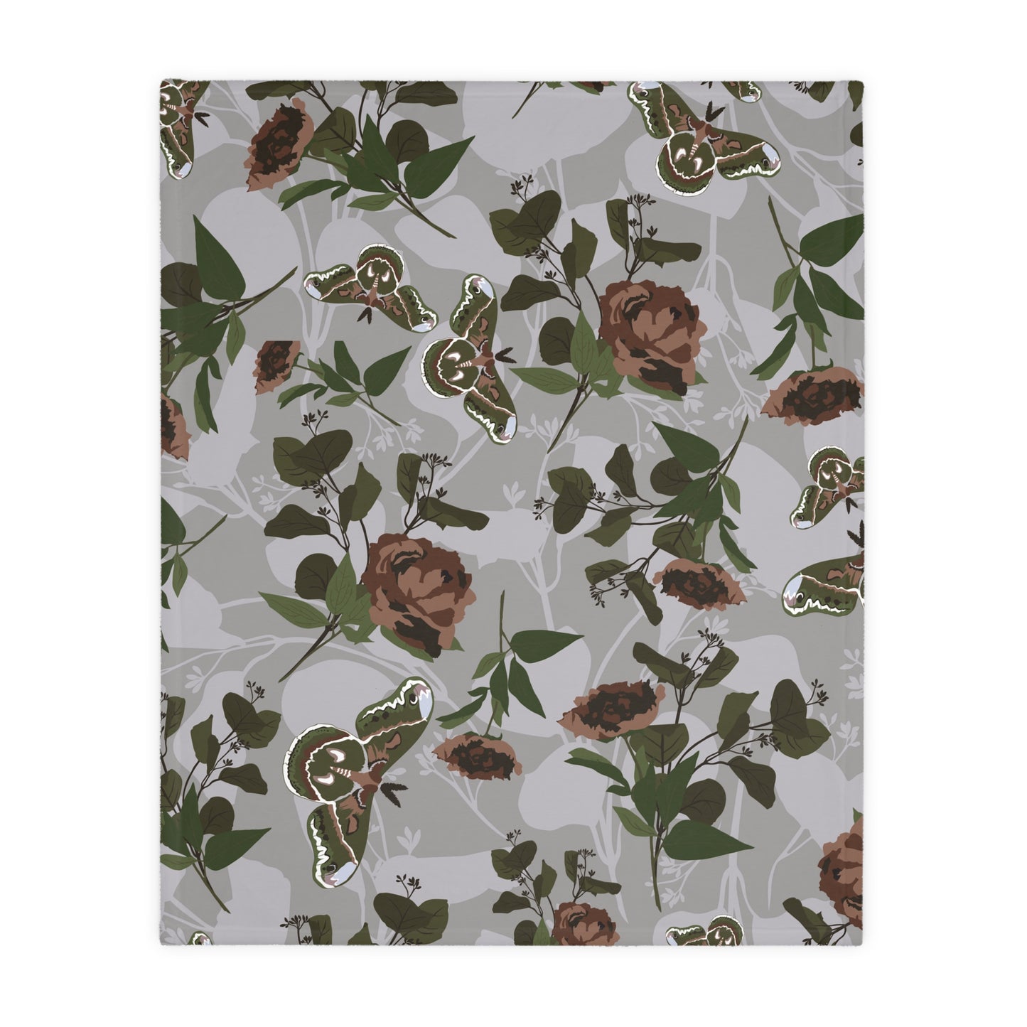 Velveteen Blanket - Green Moth Print