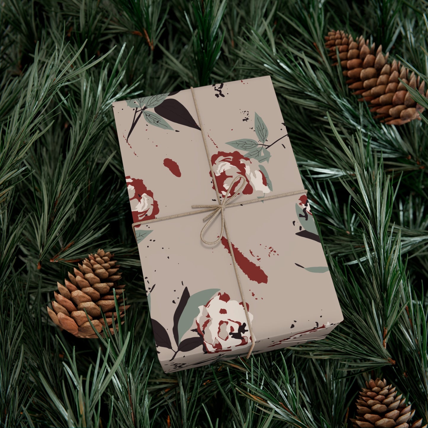 Gift Wrap Papers - Cottage Rose Taupe Floral Design