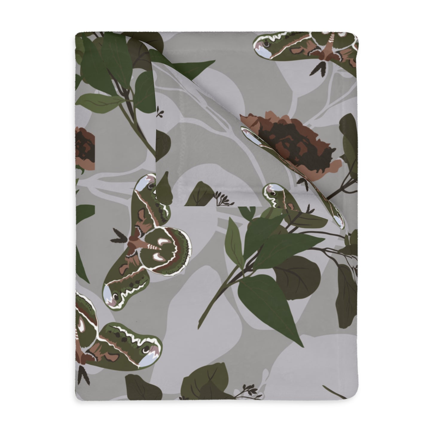 Velveteen Blanket - Green Moth Print