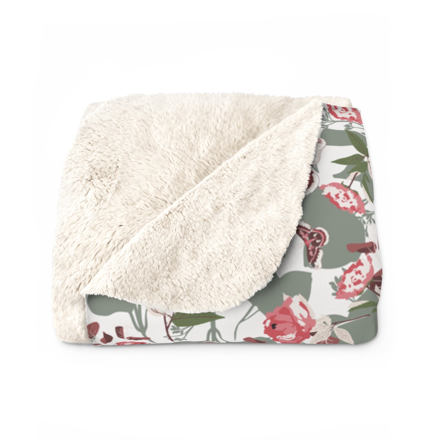 Green Moth Sherpa Fleece Blanket in pink