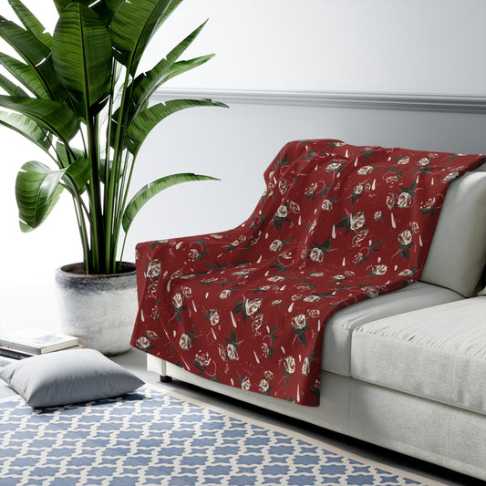 Scarlet Christmas Rose Sherpa Fleece Blanket