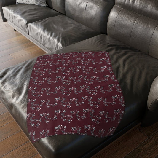 Floral Velveteen Microfiber Blanket - Cottage Vine Santa print