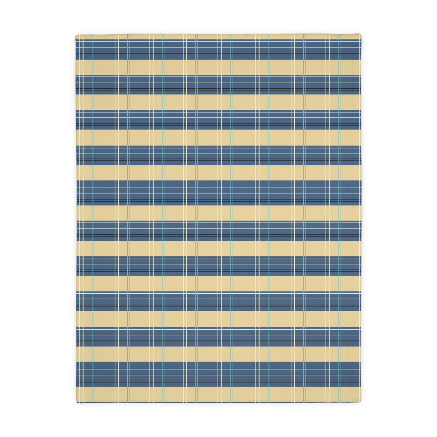 Cozy Velveteen Blanket -Denim and Gold Plaid print