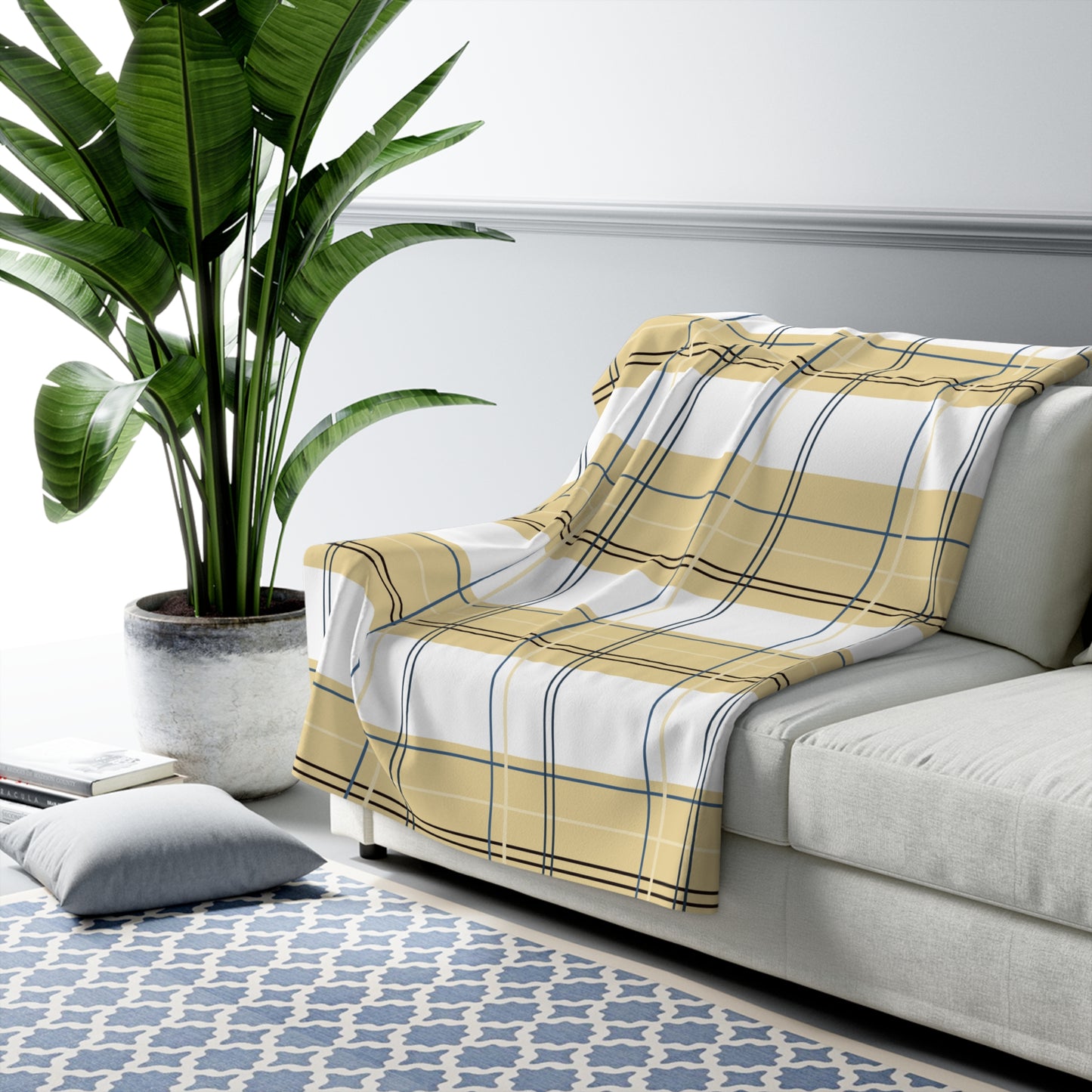 Sunny Yellow Plaid Sherpa Fleece Blanket