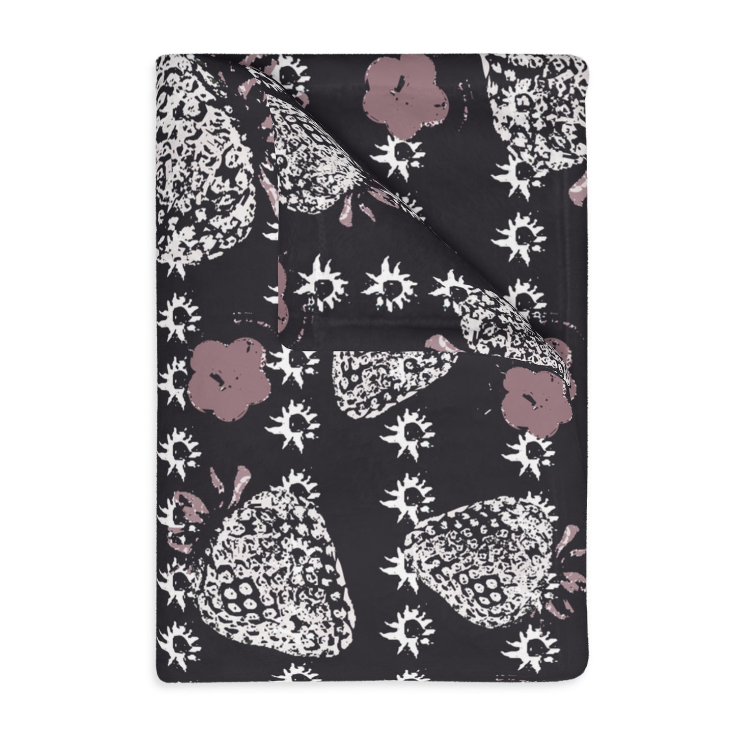 Velveteen Microfiber Blanket - Black Retro Strawberry print