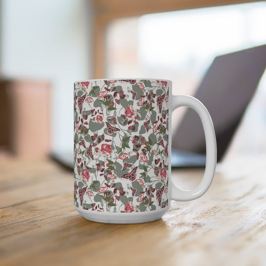 Green Moth Mug 15oz in Pink