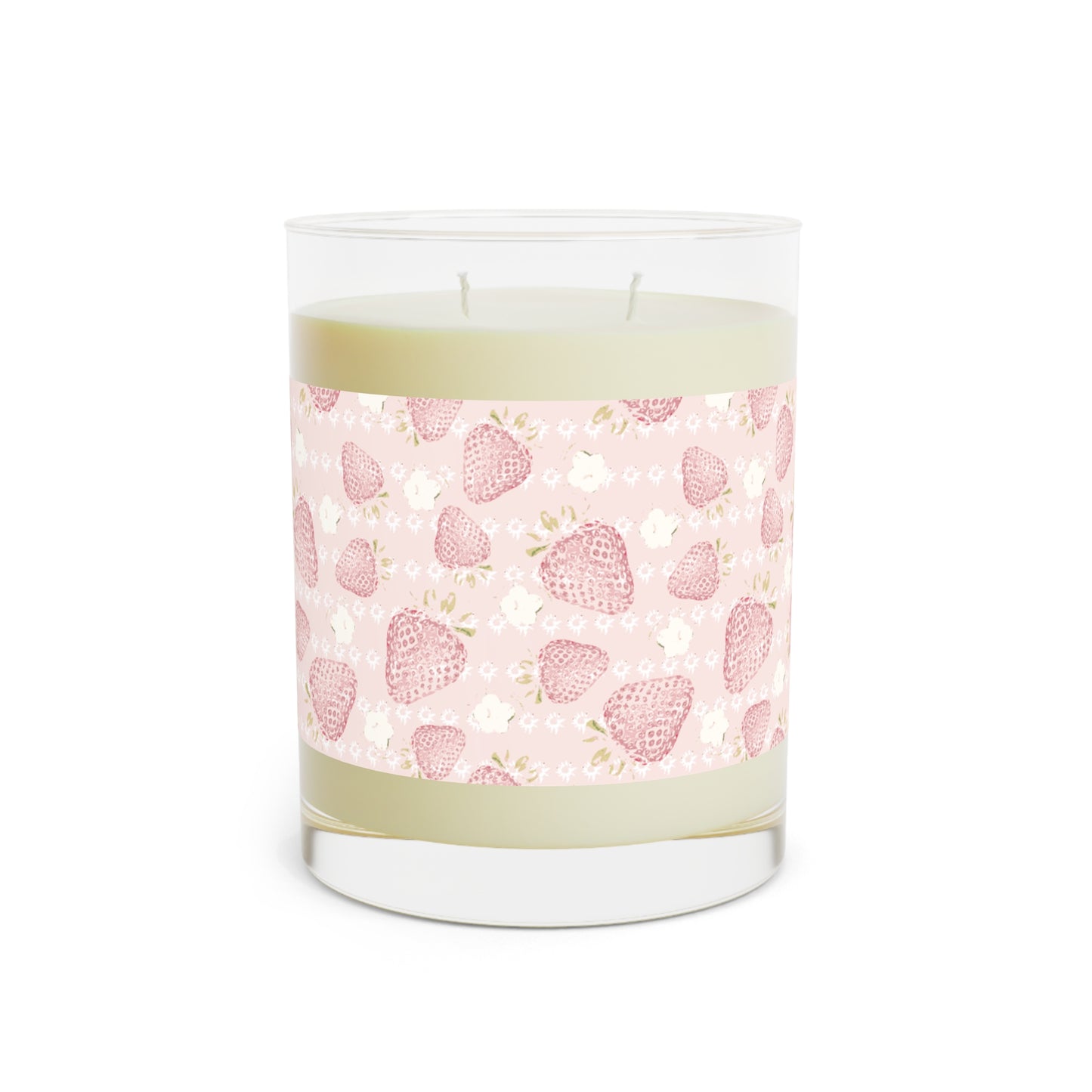 Retro Strawberry Scented Candle in soft pink- Full Glass, 11oz