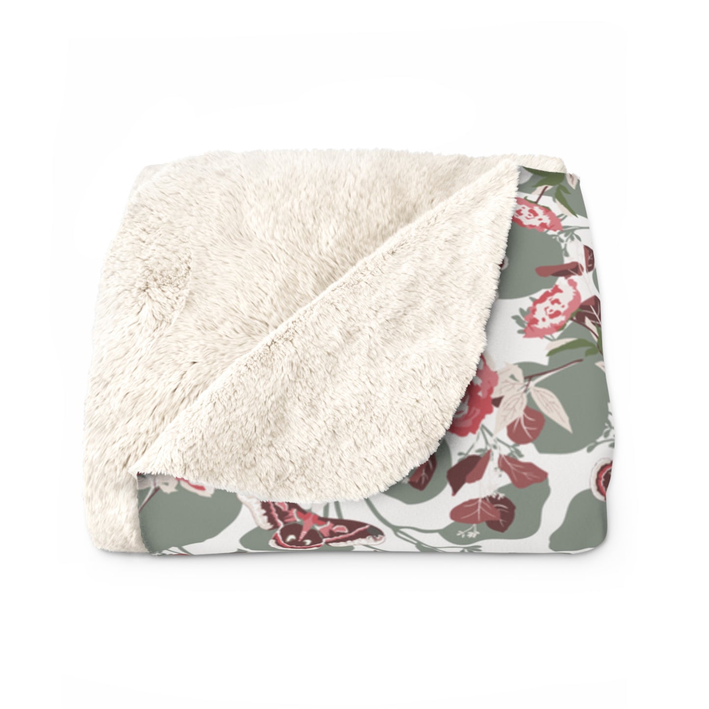 Green Moth Sherpa Fleece Blanket in pink