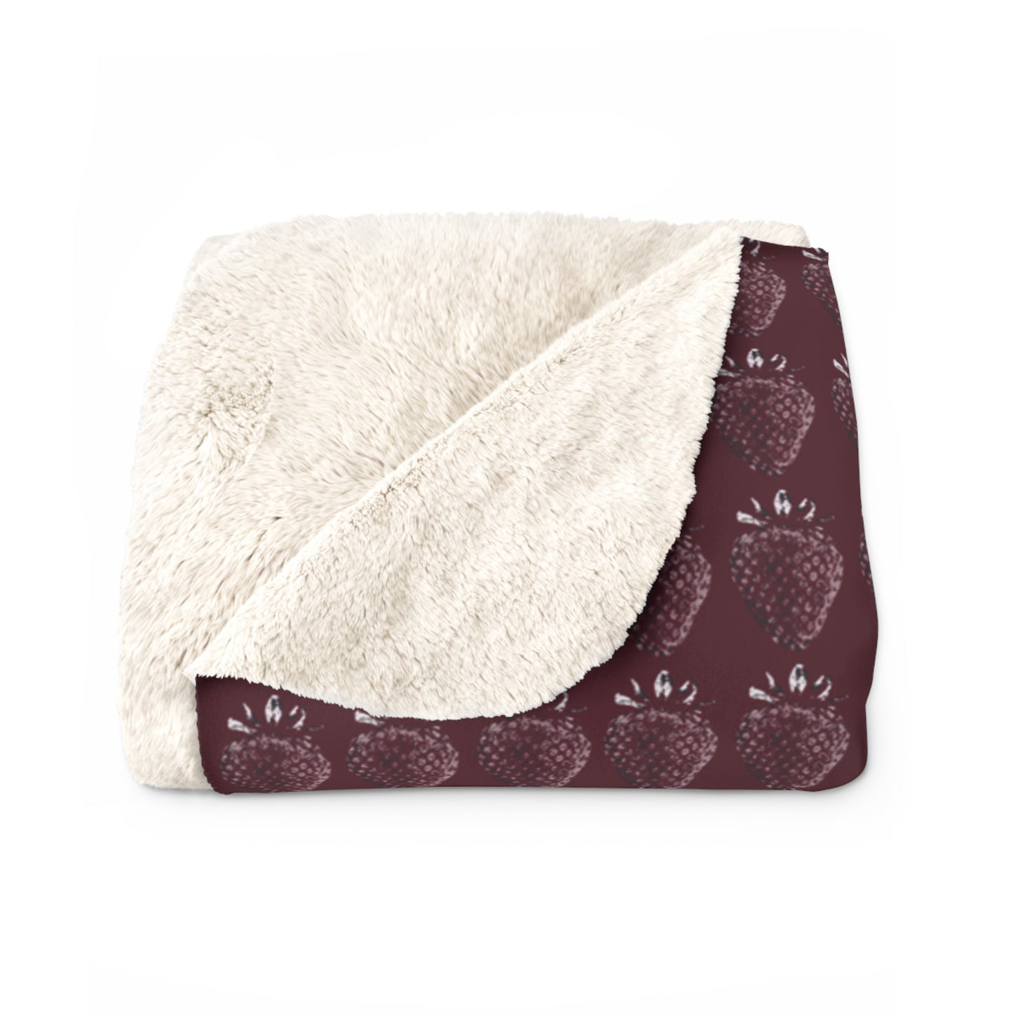 Strawberry Stamp Sherpa Fleece Blanket in Cranberry