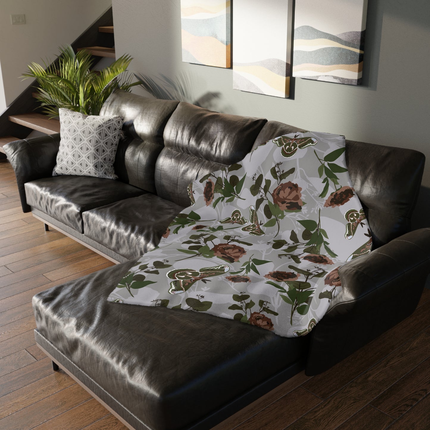 Velveteen Blanket - Green Moth Print