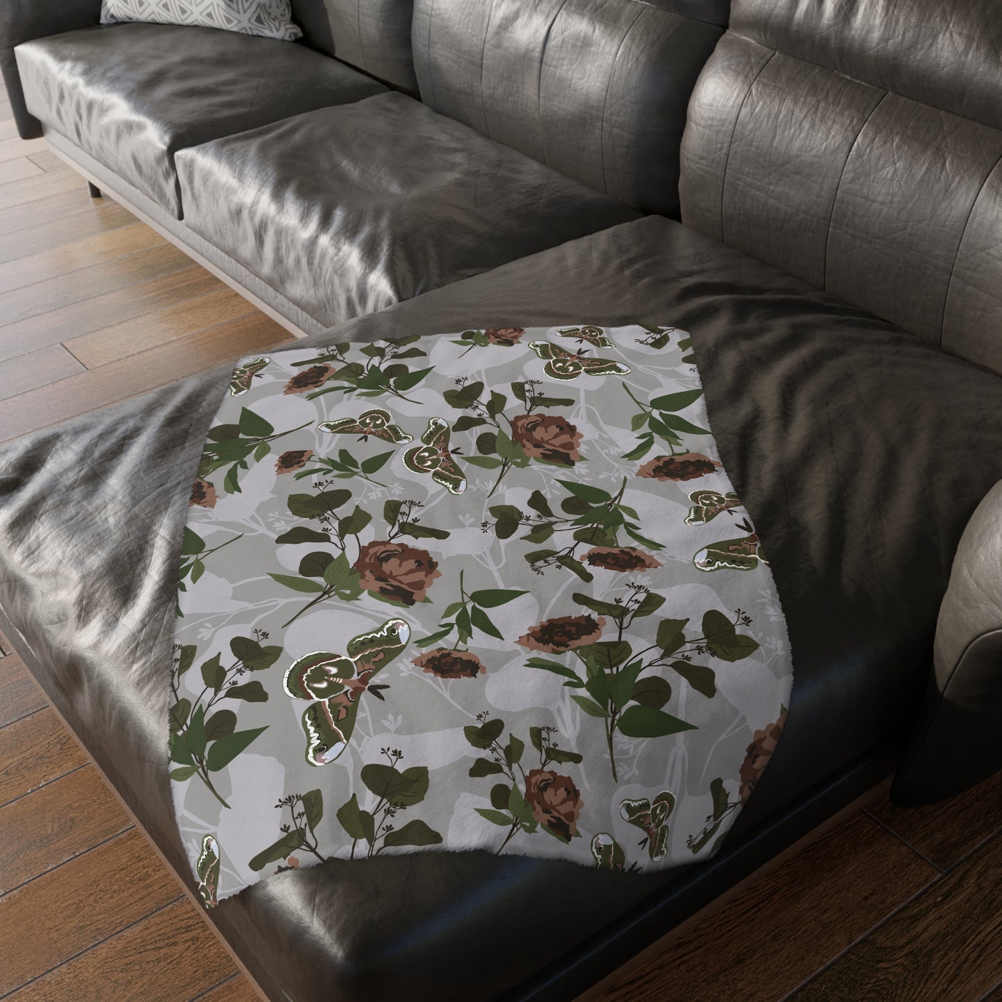 Velveteen Blanket - Green Moth Print