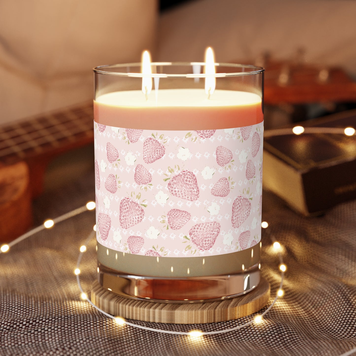 Retro Strawberry Scented Candle in soft pink- Full Glass, 11oz