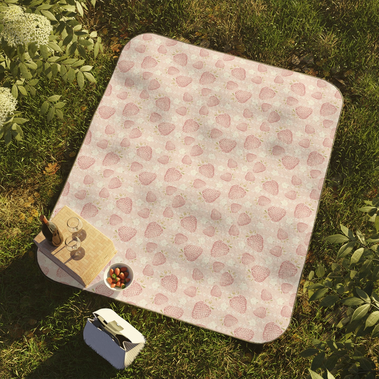 Chic Retro Strawberry in Pale Pink Pattern Picnic Blanket for Outdoor Gatherings