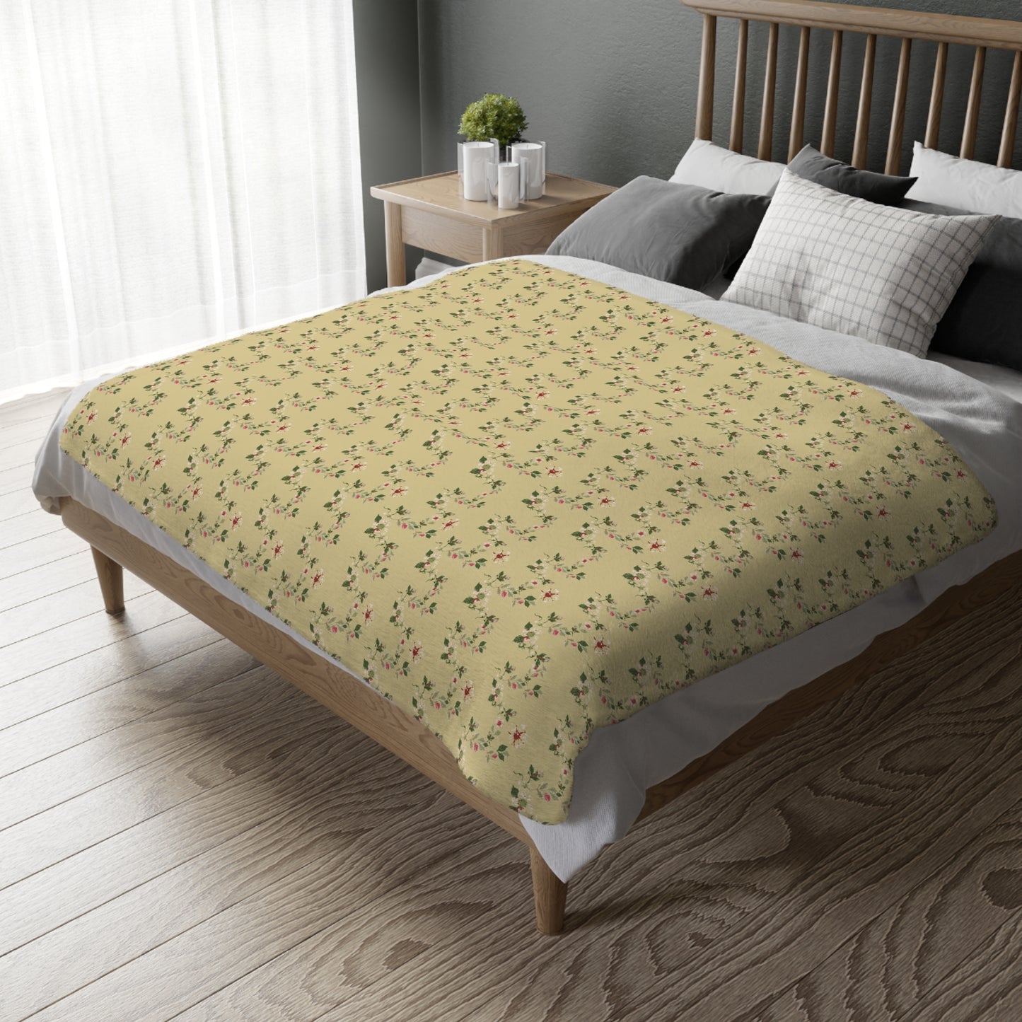 Cozy Floral Velveteen Microfiber Blanket - Cottage Vine print