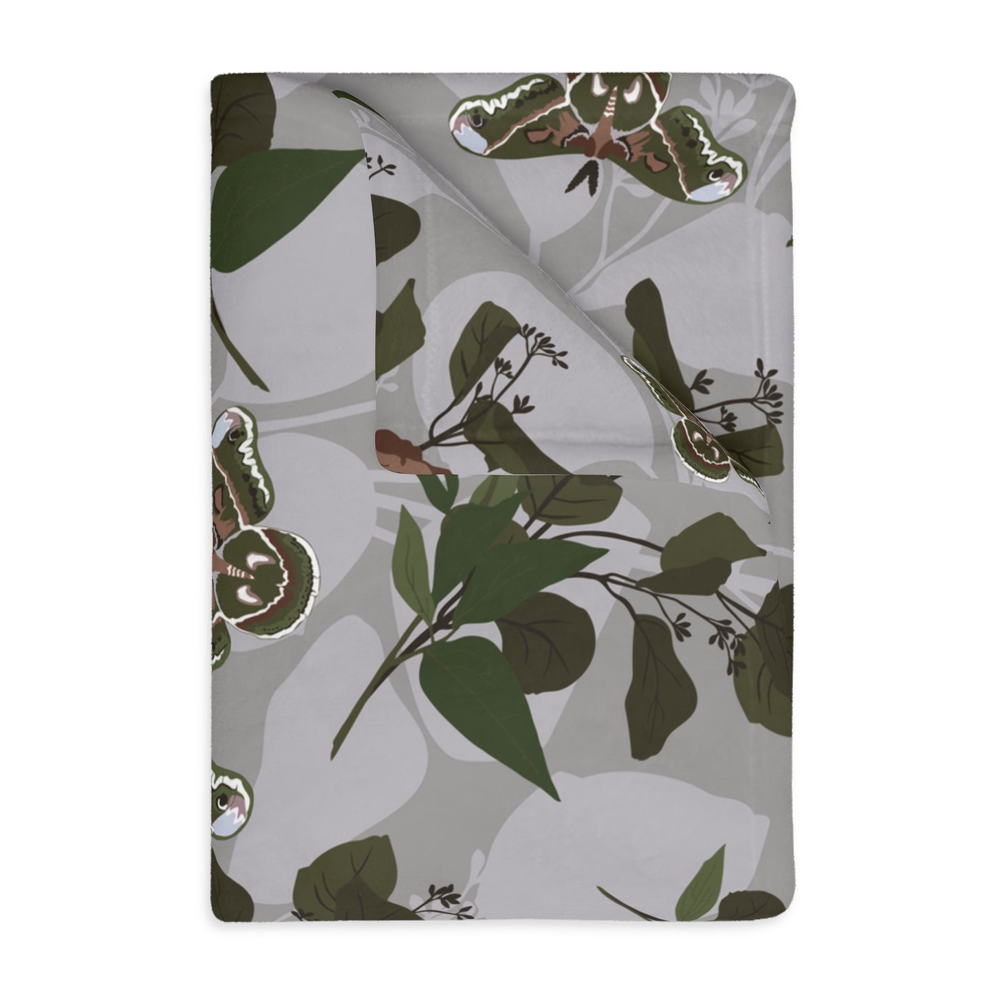 Velveteen Blanket - Green Moth Print