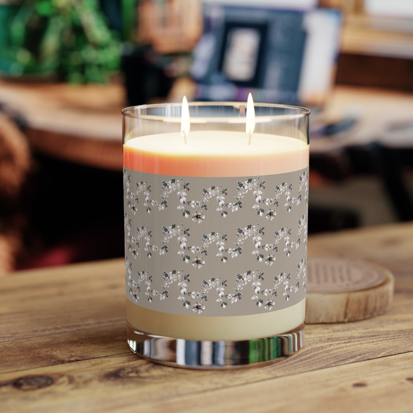 Berry Vine Scented Candle in Taupe- Full Glass, 11oz