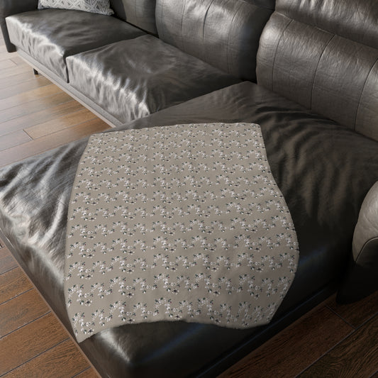 Cozy Floral Velveteen Microfiber Blanket - Cottage Vine Taupe print