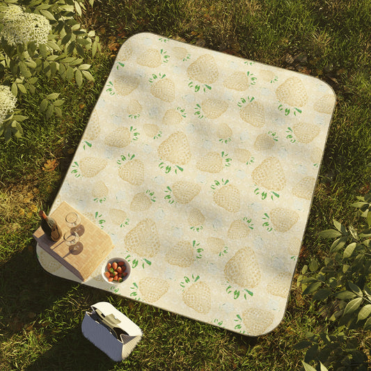 Lemon Retro Strawberry Print Picnic Blanket