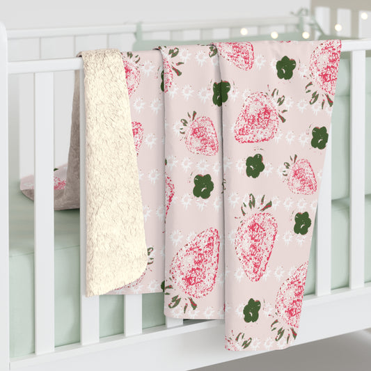 Retro Strawberry Sherpa Fleece Blanket