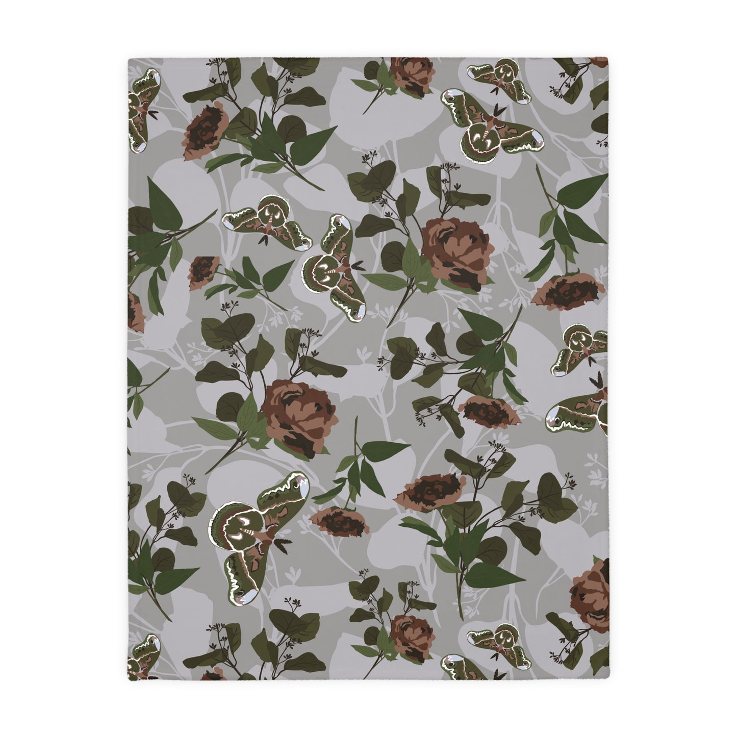 Velveteen Blanket - Green Moth Print