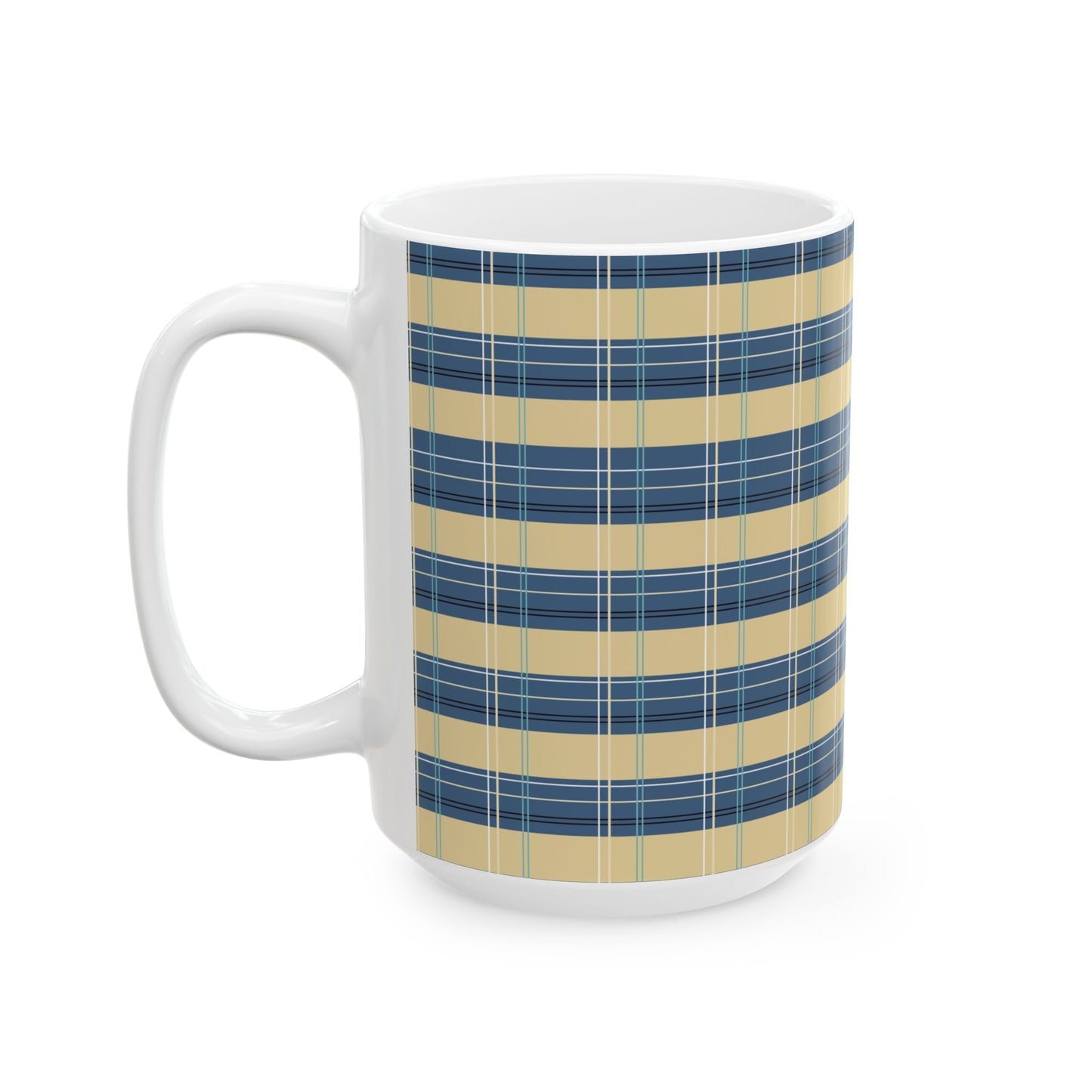 Ceramic Mug -Denim and Gold Plaid print