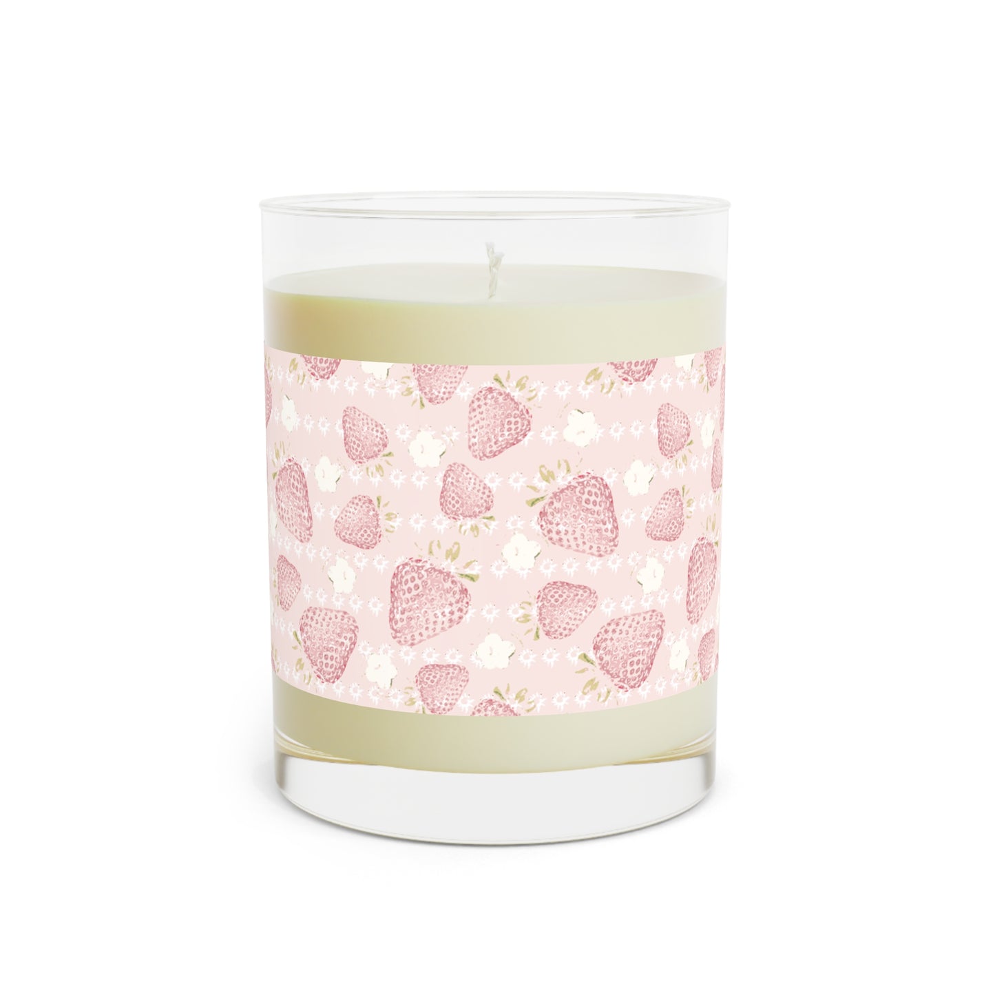 Retro Strawberry Scented Candle in soft pink- Full Glass, 11oz