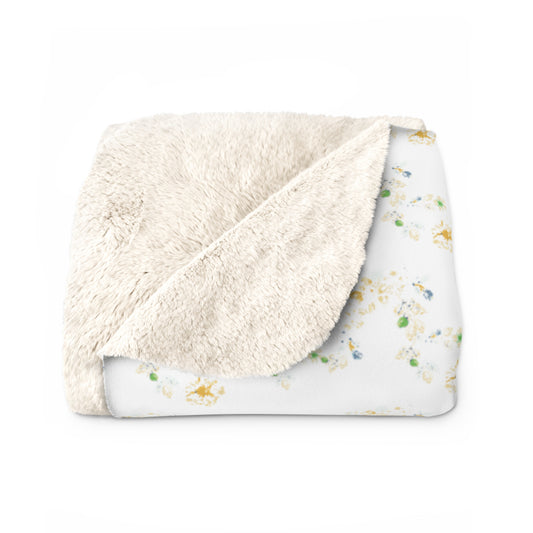 Sherpa Fleece Blanket - Butter Yellow Berry Vine Design