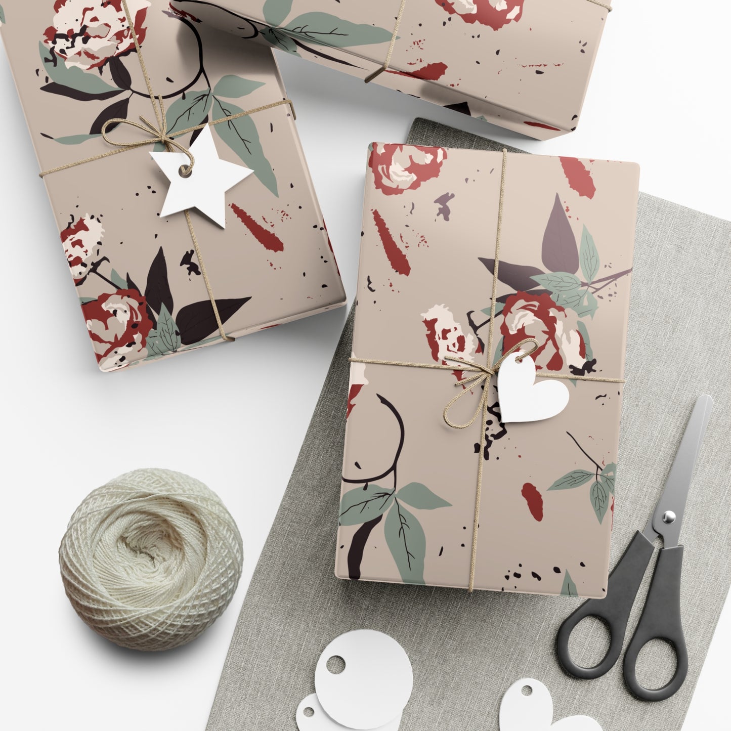 Gift Wrap Papers - Cottage Rose Taupe Floral Design