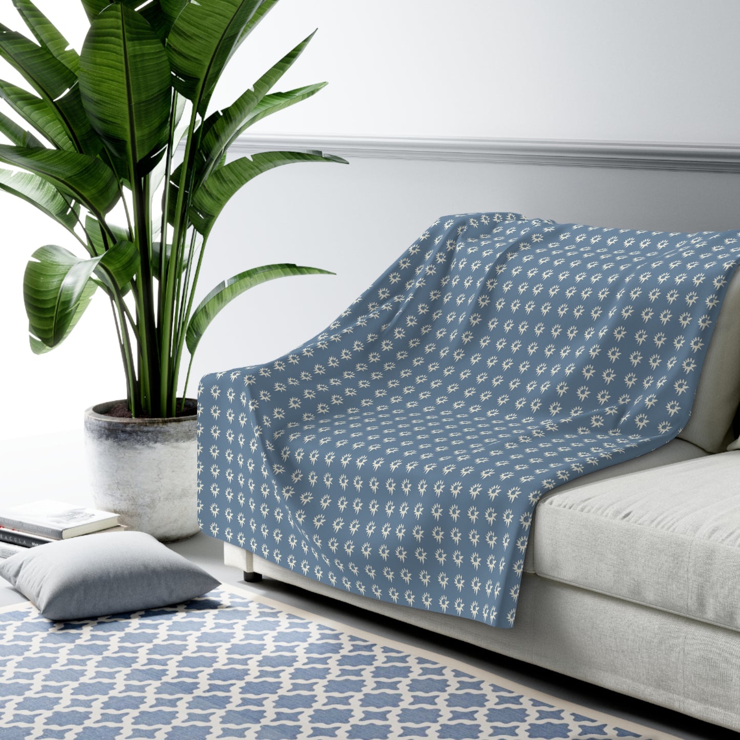 Cozy Sherpa Fleece Blanket with Denim Geo Star pattern