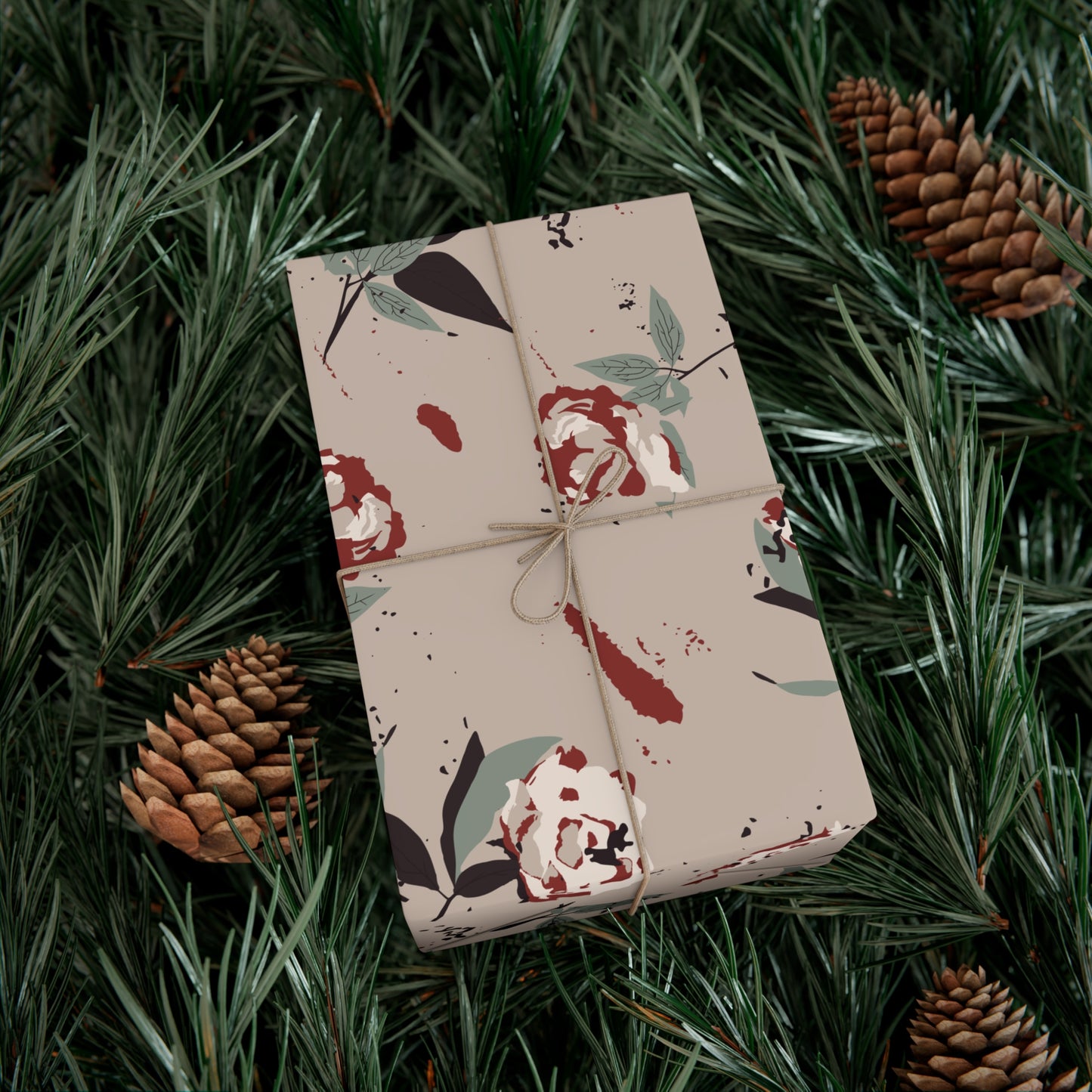 Gift Wrap Papers - Cottage Rose Taupe Floral Design